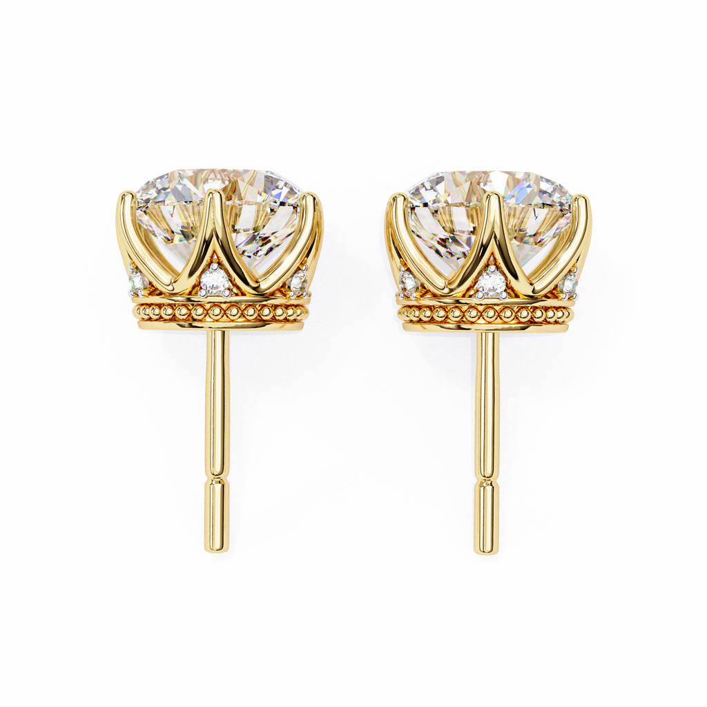 Round brilliant-cut earrings featuring six prongs.