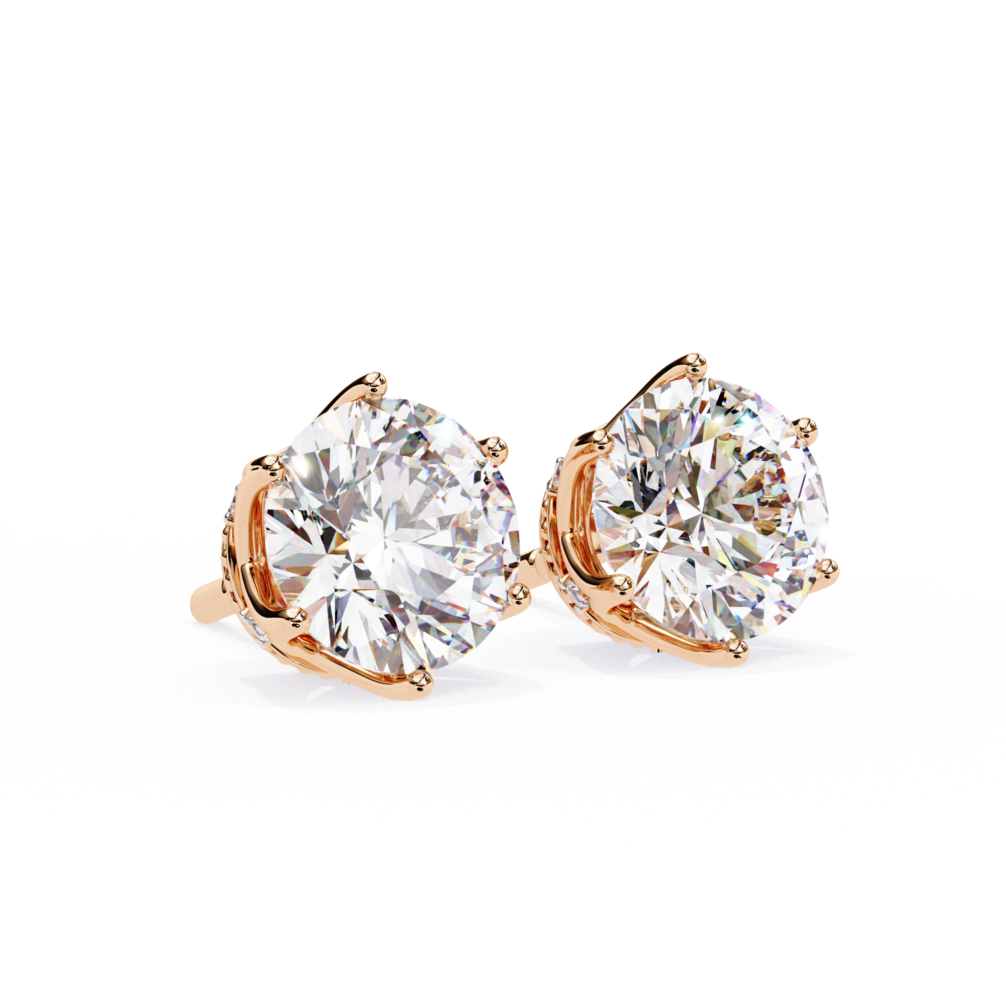 Round brilliant-cut earrings featuring six prongs.