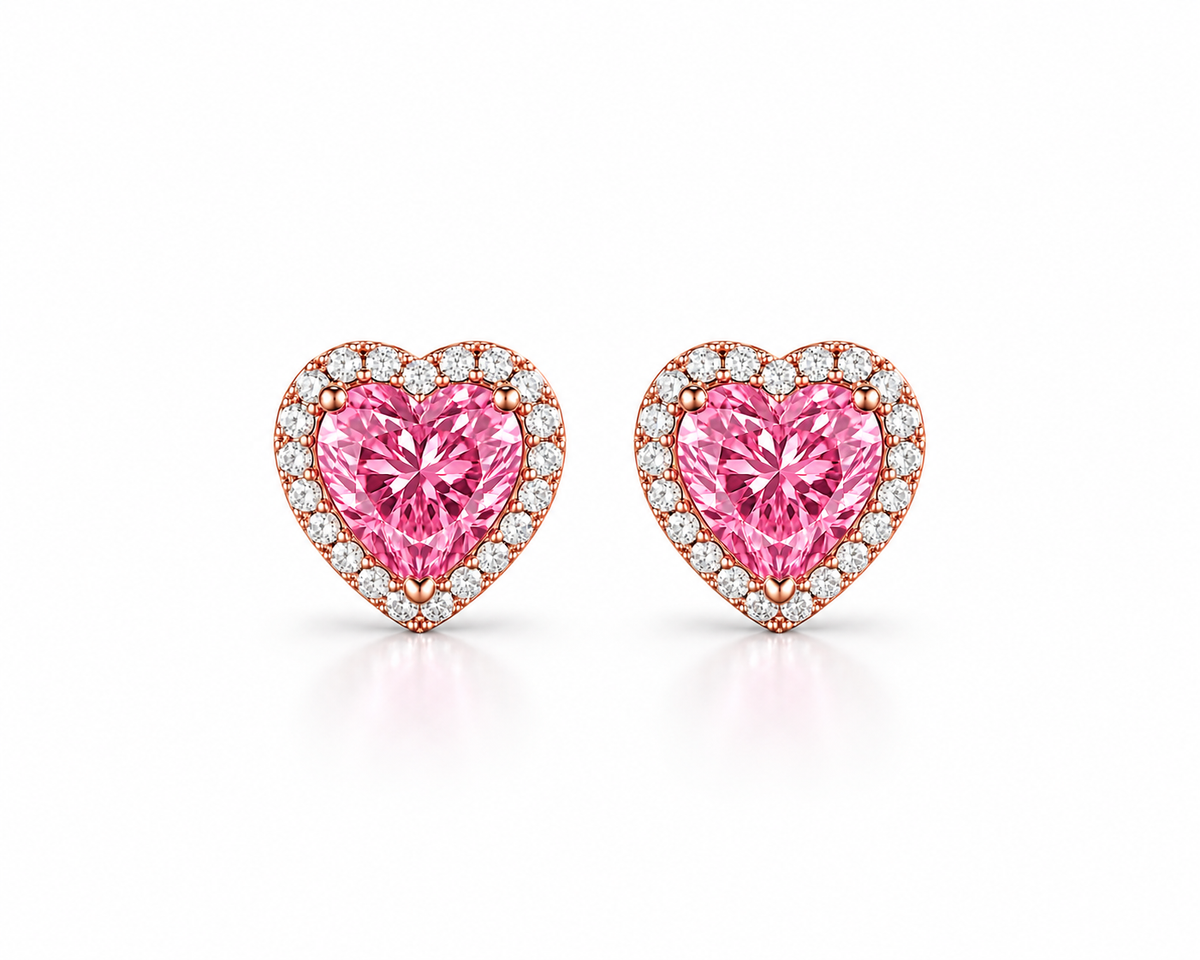 Amoura Pink Heart Diamond Earrings