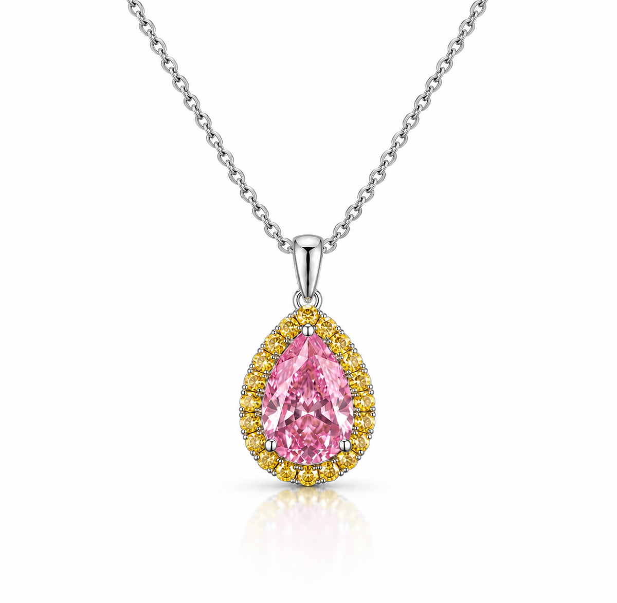 The Ethereal Pink Pear and Yellow Round Halo Pendant