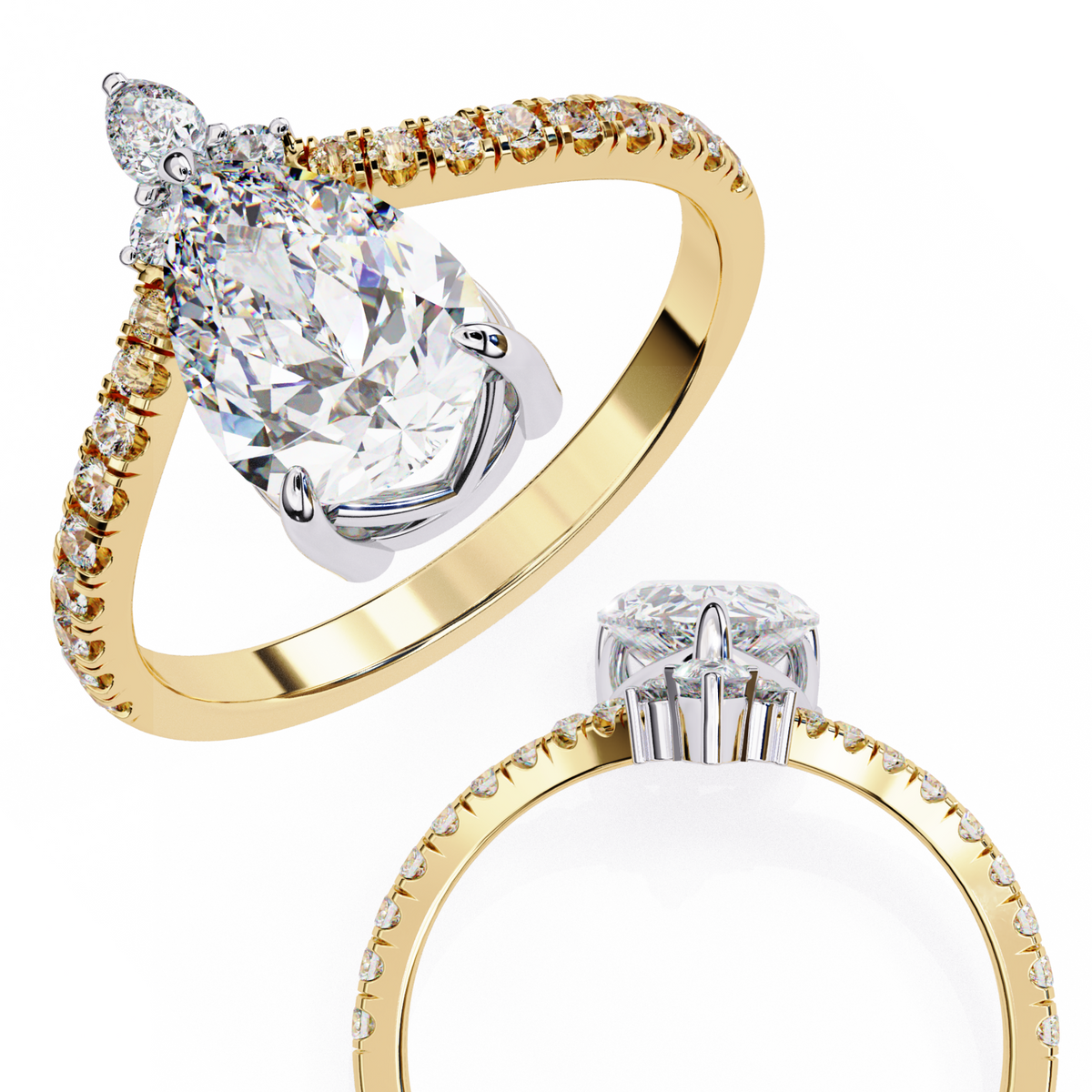 Pear-Shaped Diamond Ring with Pear & Round Accents