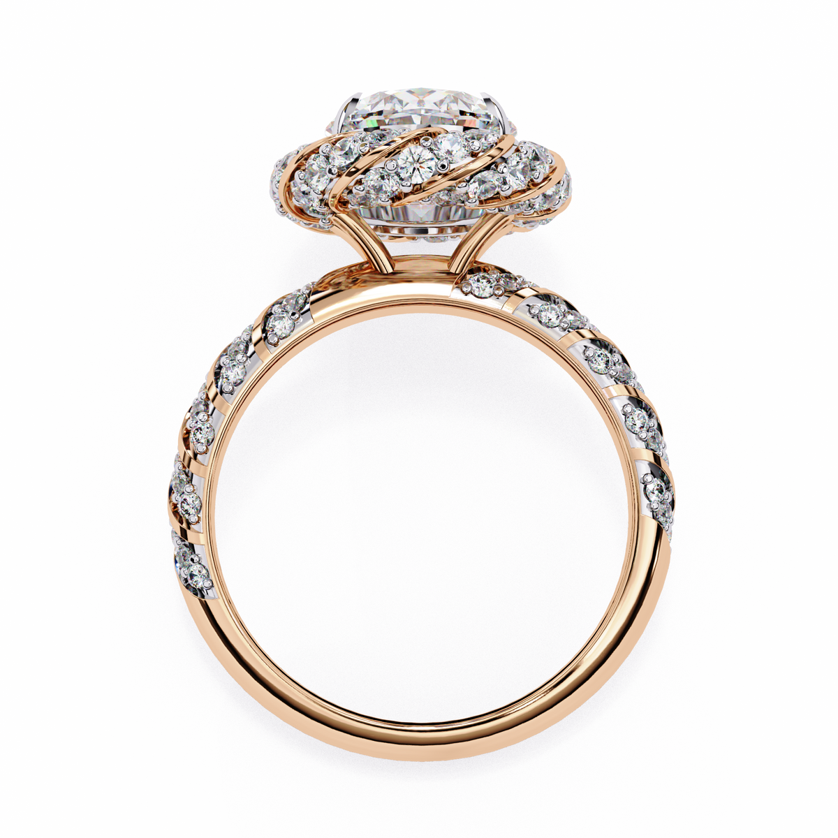 Oval Diamond Halo & Twisted Band Ring