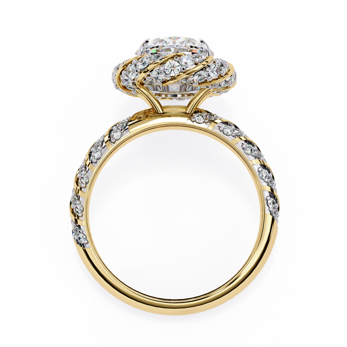 Oval Diamond Halo & Twisted Band Ring