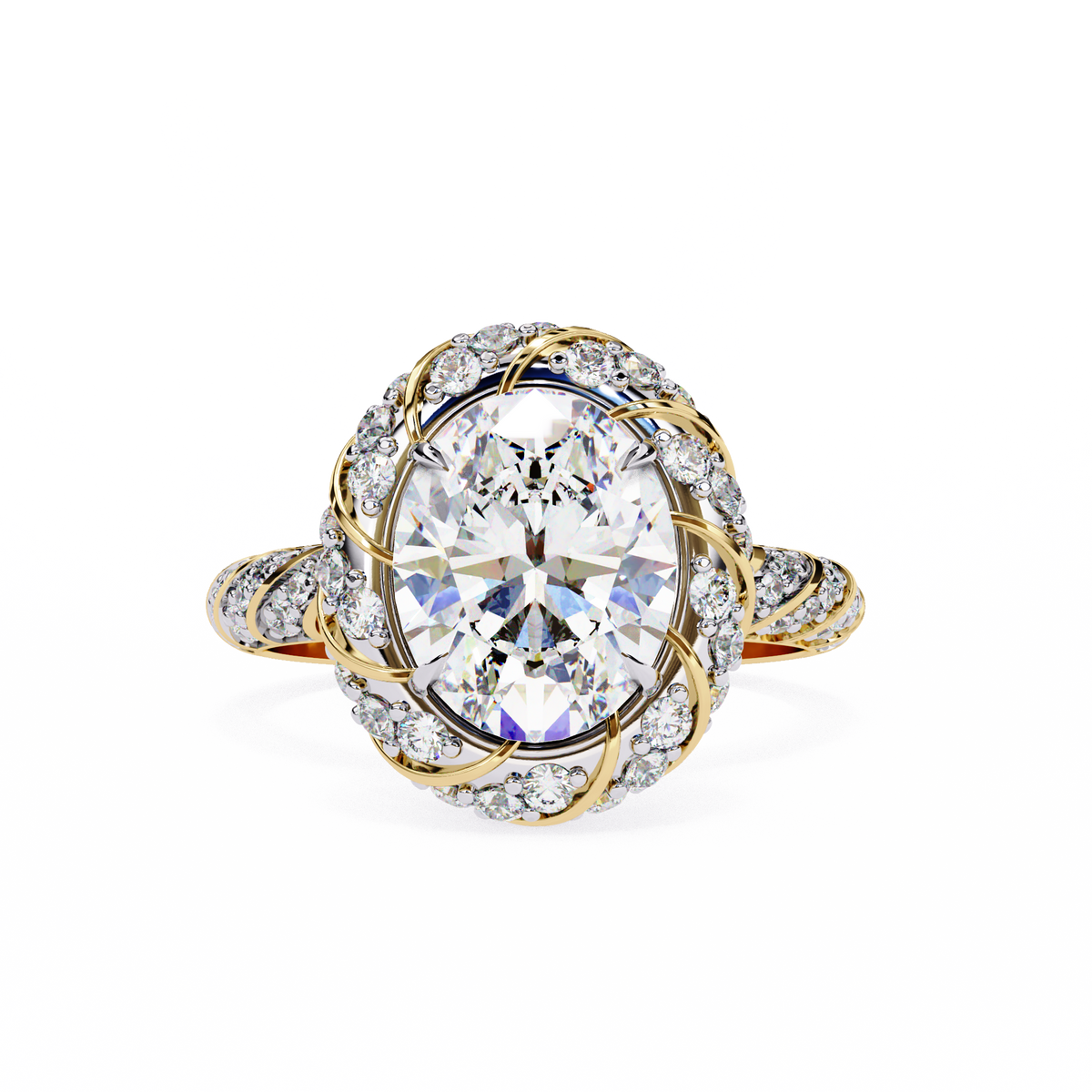 Oval Diamond Halo & Twisted Band Ring