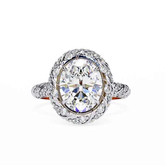 Oval Diamond Halo & Twisted Band Ring