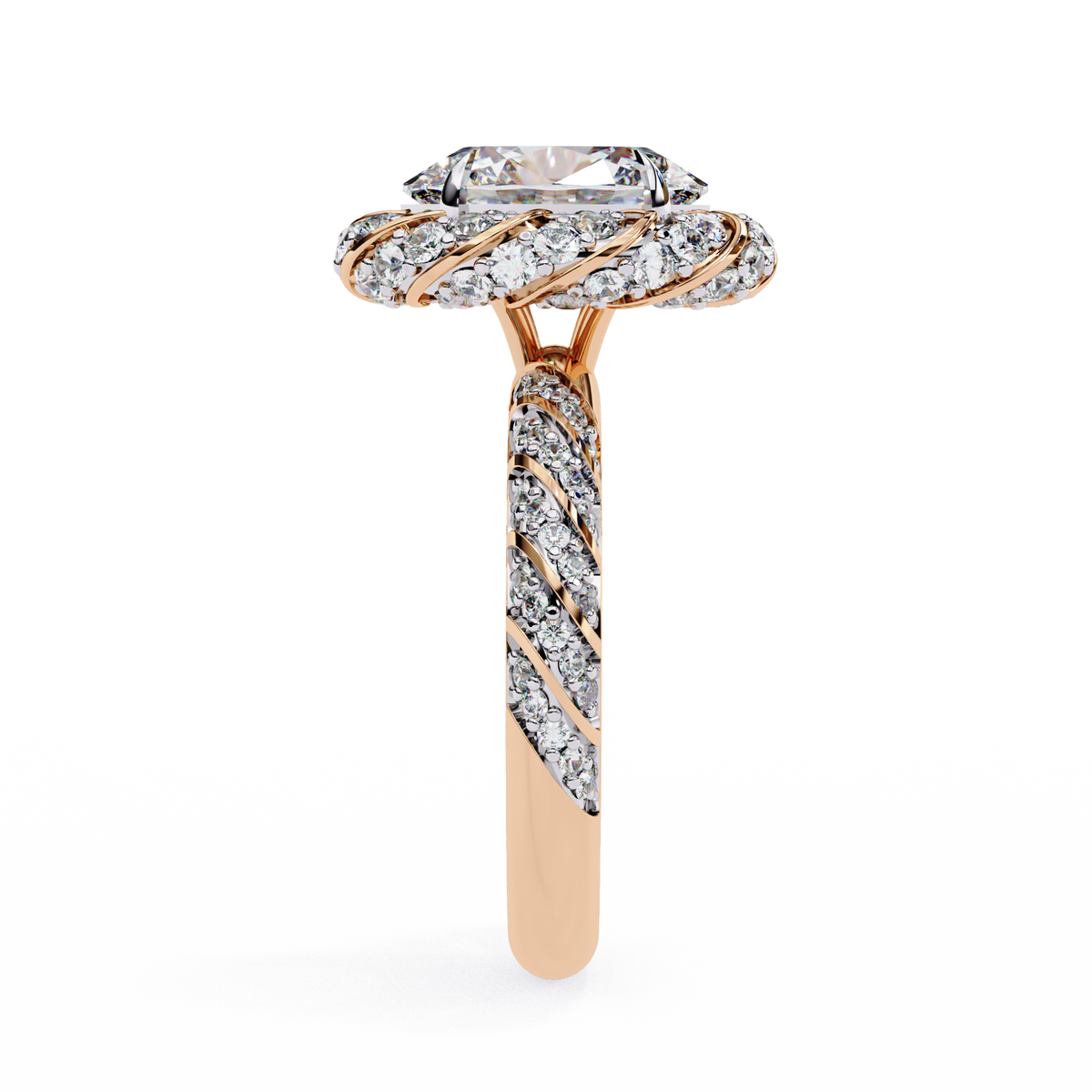 Oval Diamond Halo & Twisted Band Ring