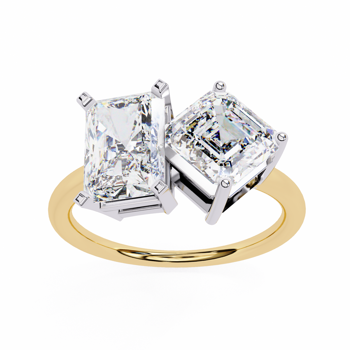 Radiant & Square Emerald Cut Diamond Toi et Moi Ring