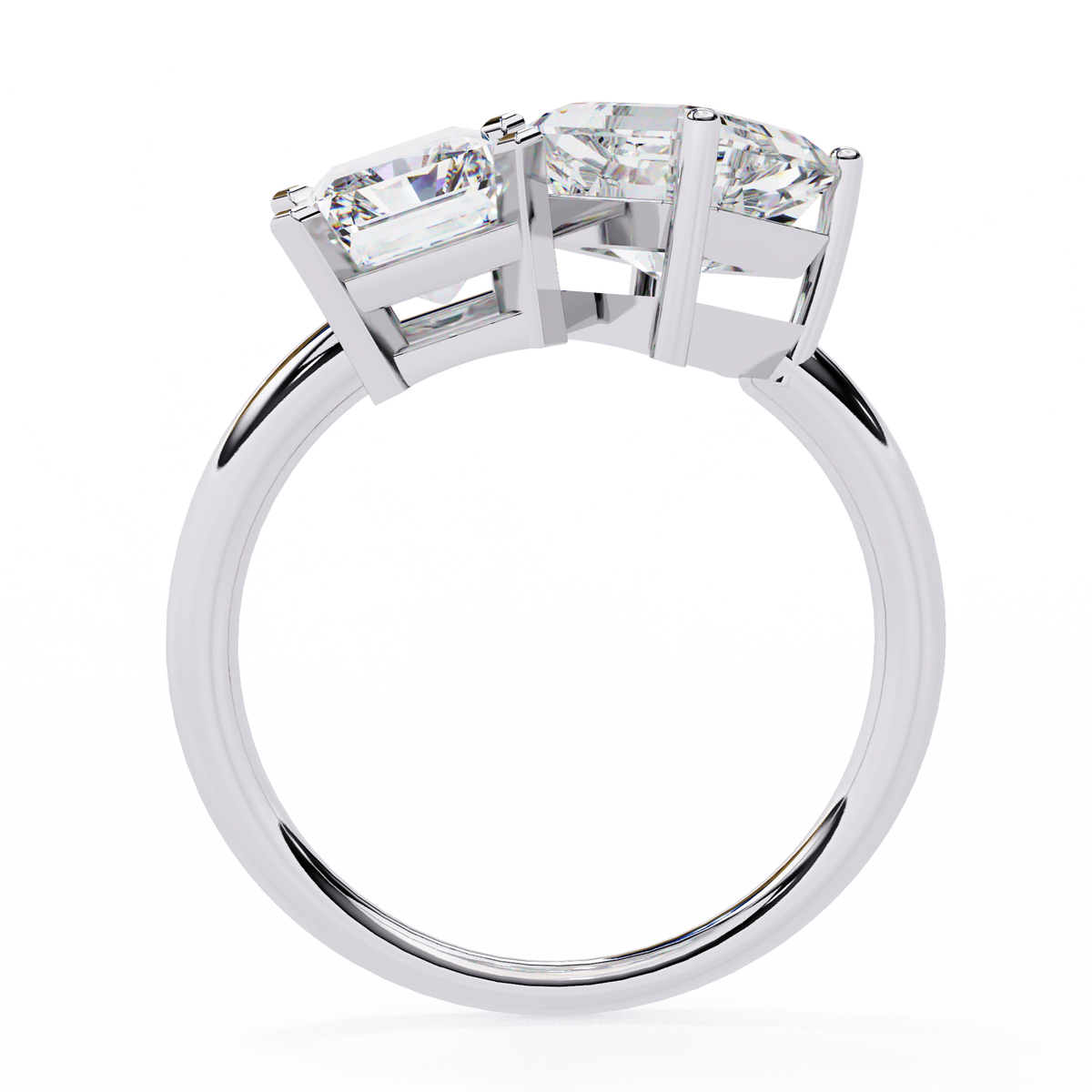 Radiant & Square Emerald Cut Diamond Toi et Moi Ring