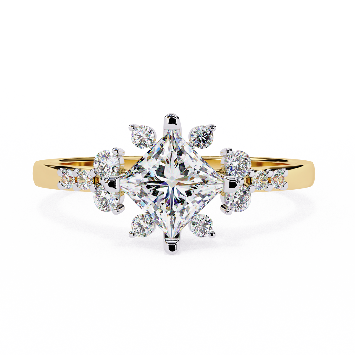 Princess & Round Diamond Bloom Ring