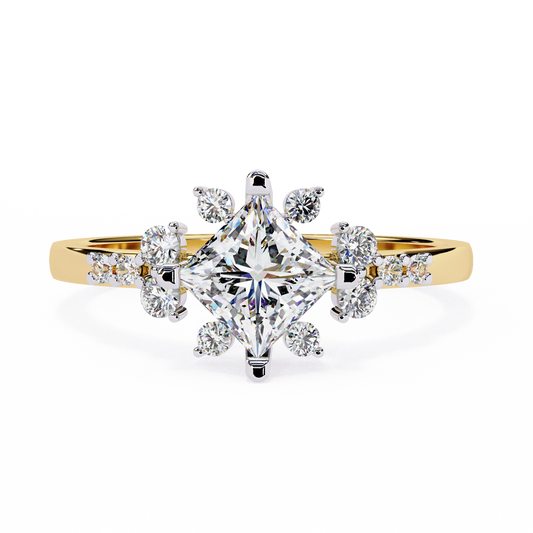 Princess & Round Diamond Bloom Ring