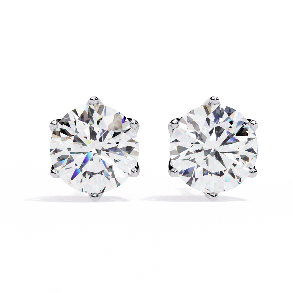 Round brilliant-cut earrings featuring six prongs.