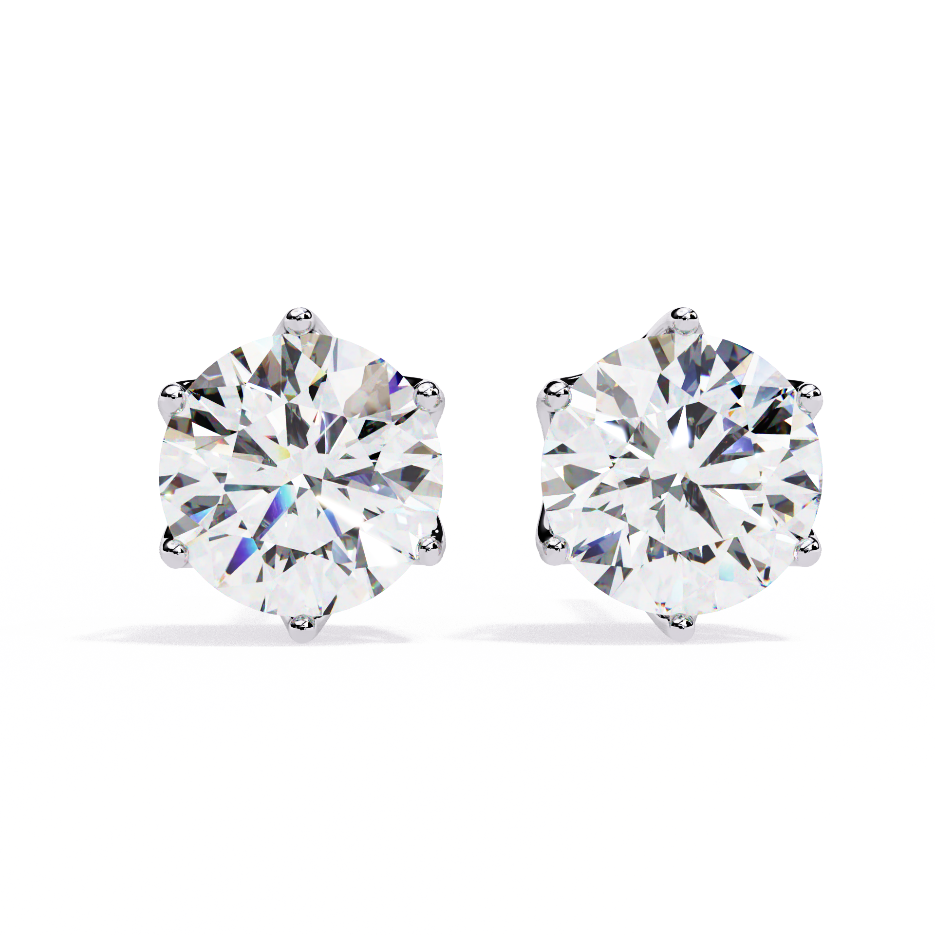 Round brilliant-cut earrings featuring six prongs.
