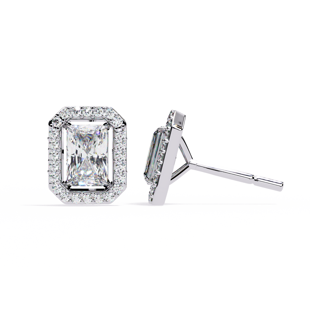 Radiant-Cut Halo Stud Earrings