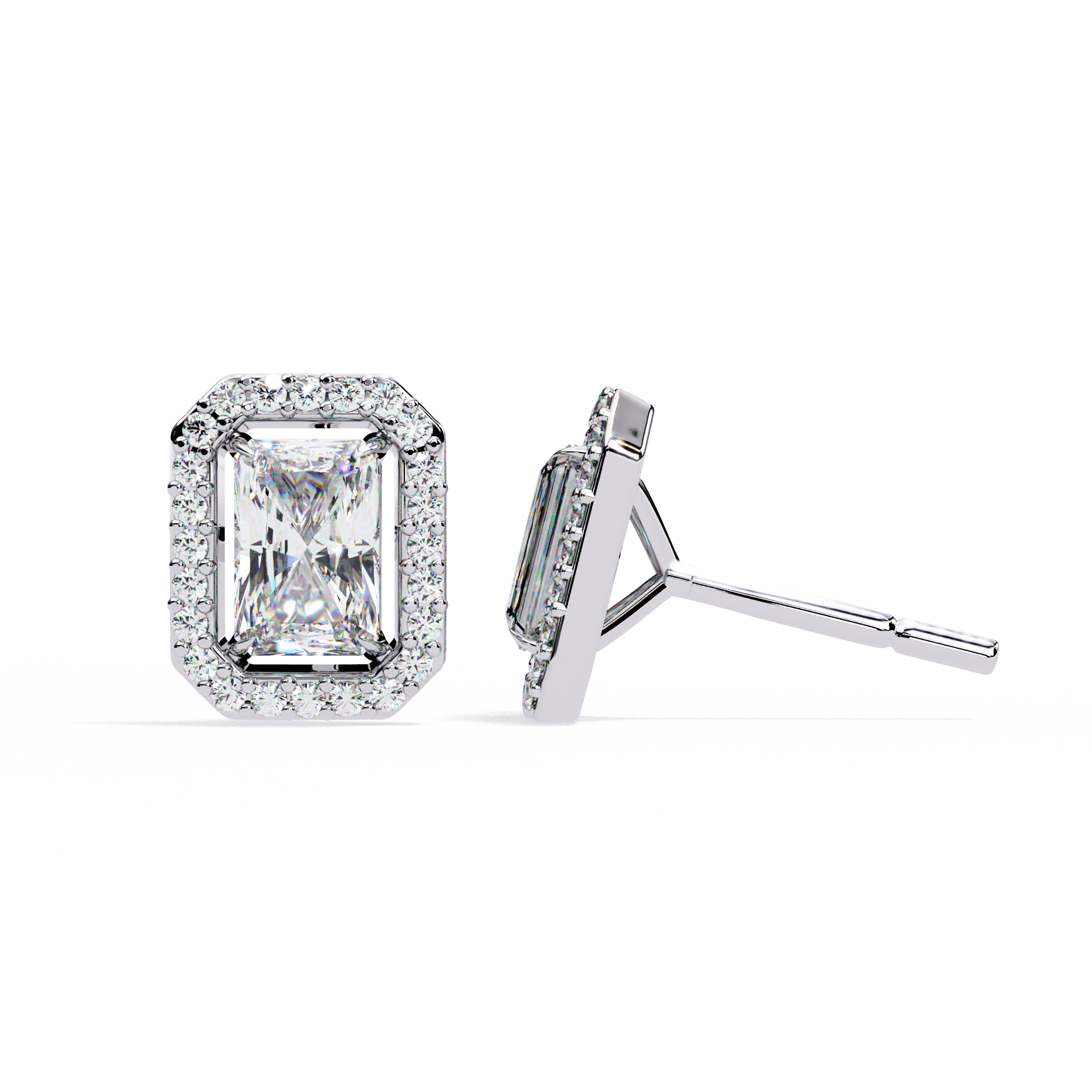 Radiant-Cut Halo Stud Earrings