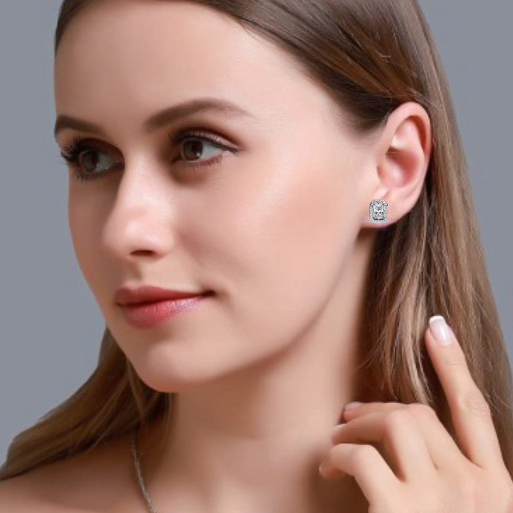 Radiant-Cut Halo Stud Earrings