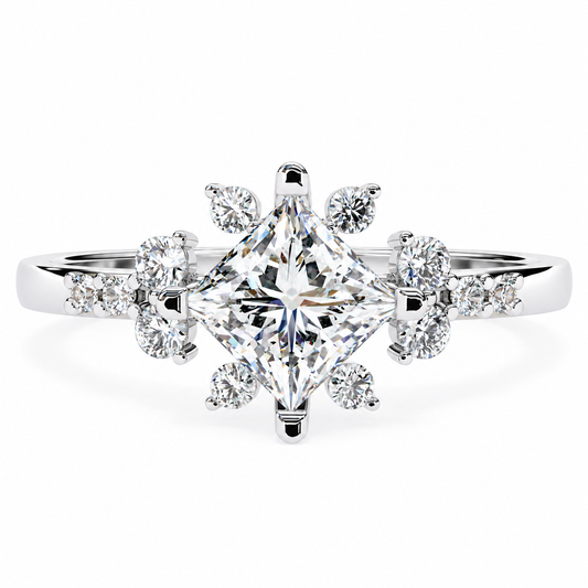 Princess & Round Diamond Bloom Ring