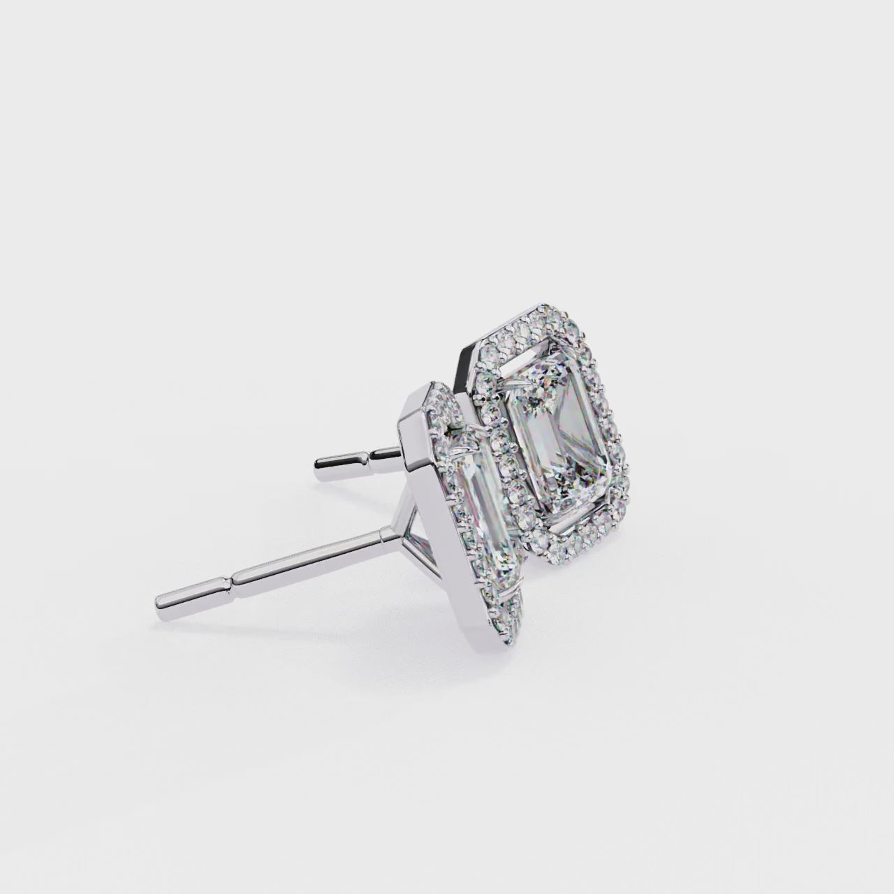 Emerald-Cut Halo Stud Earrings