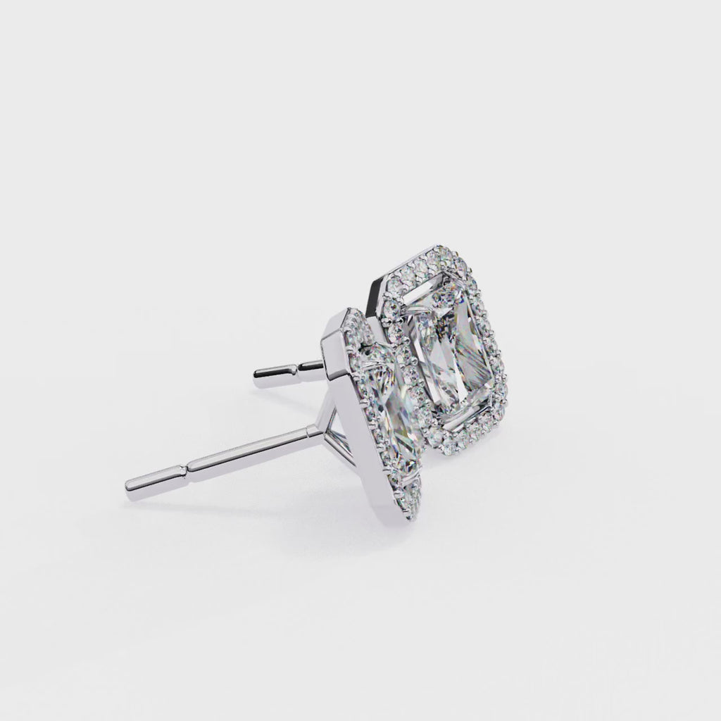Radiant-Cut Halo Stud Earrings