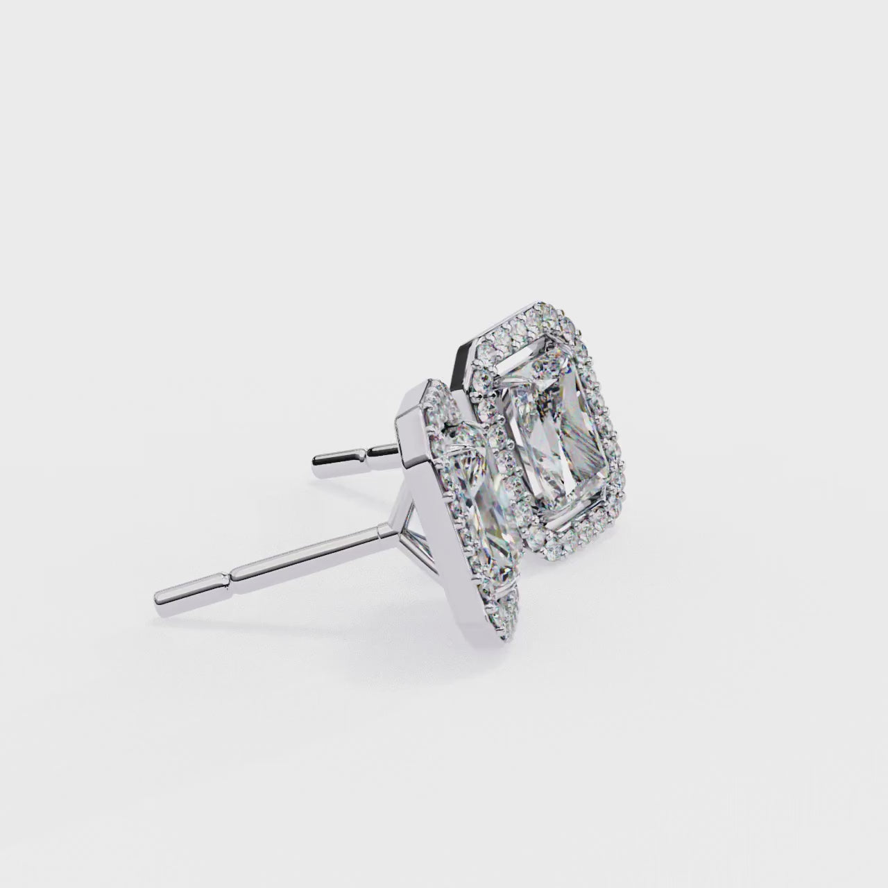 Radiant-Cut Halo Stud Earrings