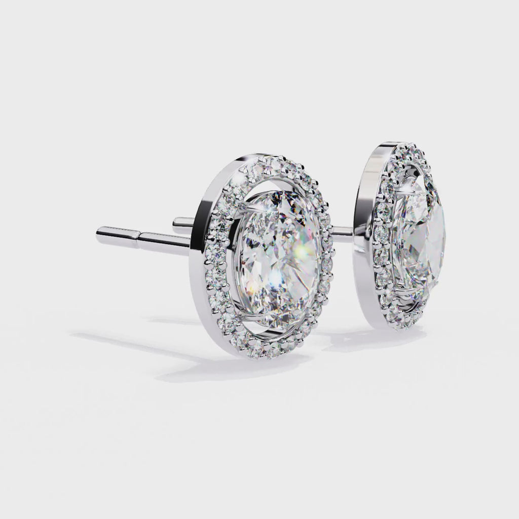 Oval-Cut Diamond Halo Stud Earrings