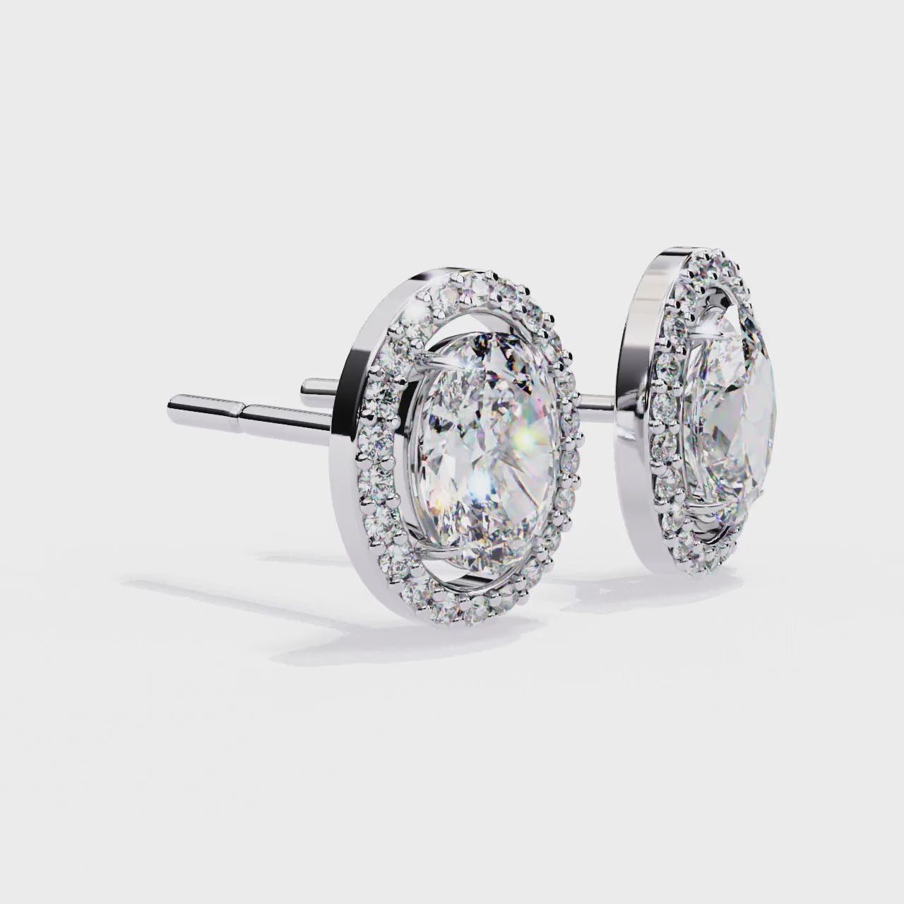 Oval-Cut Diamond Halo Stud Earrings